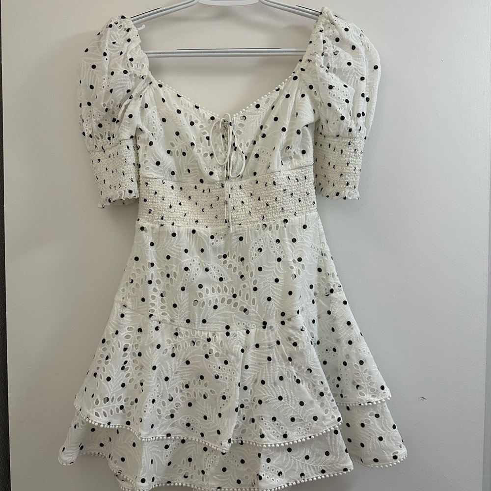 Alice + Olivia Eyelet Dress with Black Dots